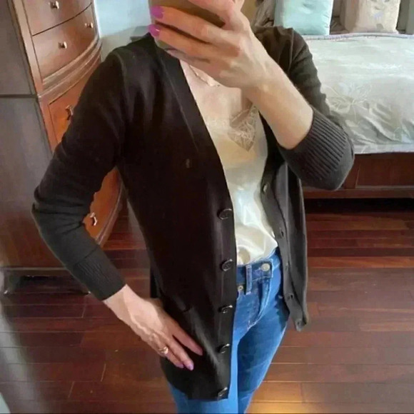 Devoted  Cardigan Sweater Button Front V Neck Pockets Chocolate Brown Medium - Picture 13 of 15